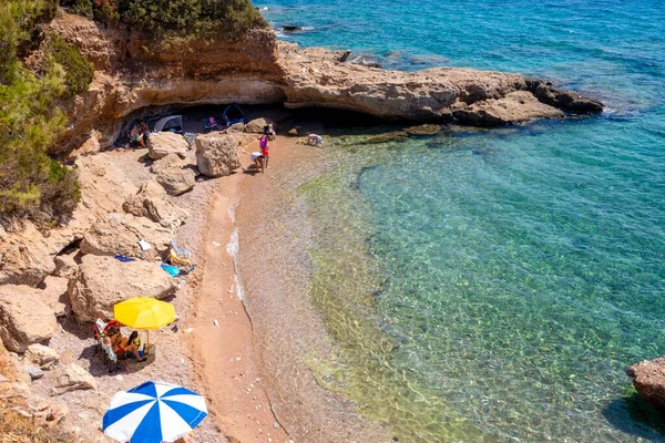 Palamutbuku 'daki Akvaryum Koyu (Akvaryum koyu) manzarası. Palamutbuku, Türkiye 'nin Datca ilinin uzun plajlı bir tatil köyüdür..