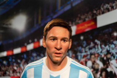 Lionel Messi 'nin İstanbul' daki balmumu heykeli. Lionel Messi Arjantinli profesyonel futbolcu. 2021.
