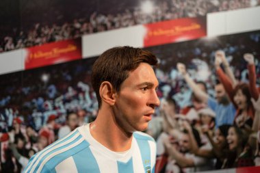 Lionel Messi 'nin İstanbul' daki balmumu heykeli. Lionel Messi Arjantinli profesyonel futbolcu. 2021.