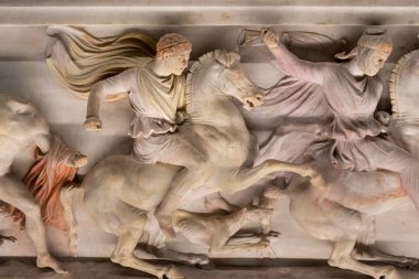 Büyük İskender 'in lahitteki görüntüsü. İstanbul Arkeoloji Müzesi, Türkiye.