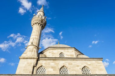 Wide angle view of Semsi Pasha Mosque (Semsi Pasa Camii) on a sunny day. The Semsi Pasha Mosque is an Ottoman mosque located in the large and densely populated district of Uskudar in Istanbul, Turkey.