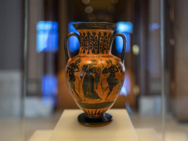 Antik Yunan Terracotta boyun amforası İstanbul Arkeoloji Müzesi, Türkiye.