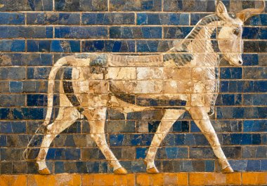 İştar Kapısı 'ndaki boğa nöbeti, Babil İschtar Tor' unun detayları..