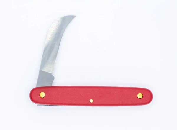 Cuchillo Plegable Mango Rojo Aislado Sobre Fondo Blanco — Foto de Stock