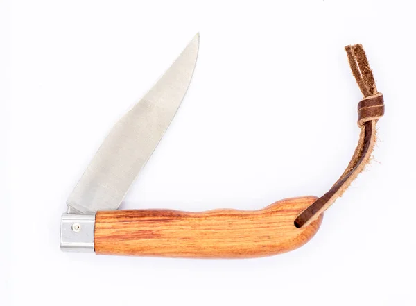Drewniany Uchwyt Składany Nóż Izolowany Białym Tle — Zdjęcie stockowe