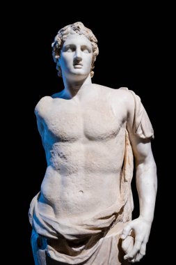 Sculpture of Alexander the Great isolated on black background.
