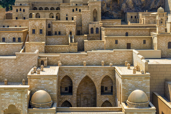 Traditional Mardin stone houses in Miniaturk Park of Istanbul, Turkey.