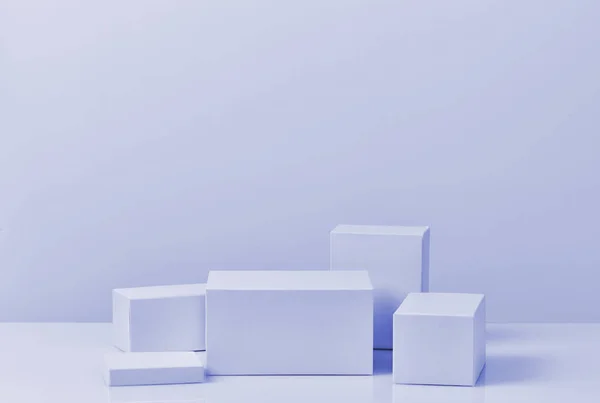 Pódio Vazio Branco Fundo Azul — Fotografia de Stock