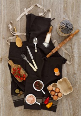 Kitchen apron with ingredients and props