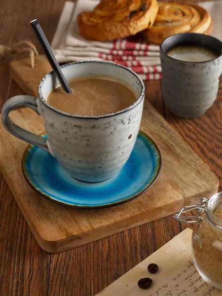 Káva Mlékem Croissanty — Stock fotografie