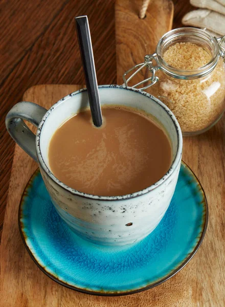 Koffie Met Melk Bruine Suiker — Stockfoto