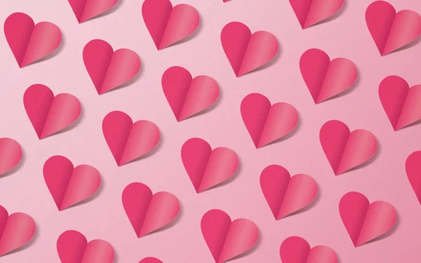 Rózsaszín Hátterű Papírból Készült Szívek — Stock Fotó