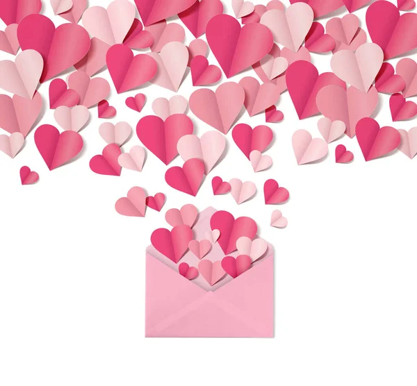 情人节用信封和粉红纸心作曲 — 图库照片