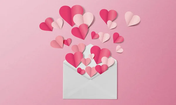 Valentýn Kompozice Obálkou Červené Růžové Papírové Srdce — Stock fotografie