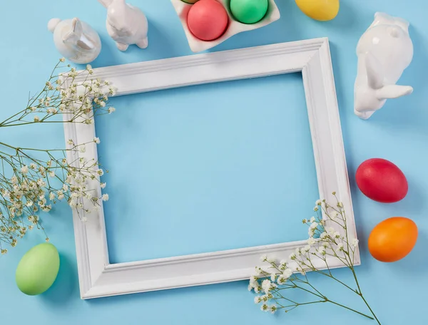 Photo Frame Colorful Easter Eggs Spring Flowers — стокове фото