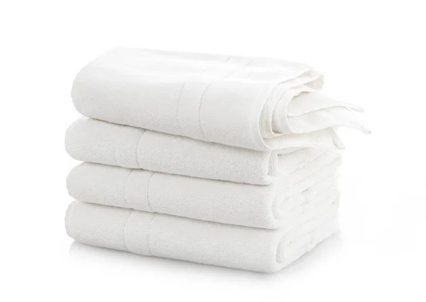 Stack Folded White Cotton Towels White Background — Stock Photo, Image