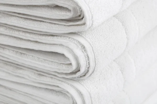 Stack Folded White Cotton Towels Close — Stock Photo, Image