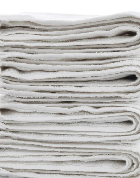 一堆堆叠好的白色棉布毛巾 — 图库照片