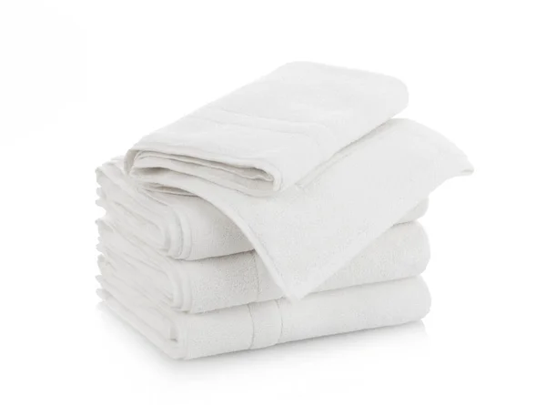 Stack Folded White Cotton Towels White Background — Stock Photo, Image