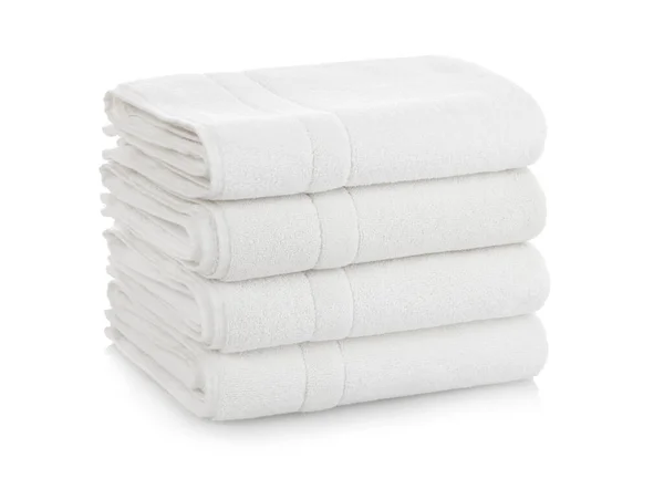 Stack Folded White Cotton Towels White Background — Stock Photo, Image