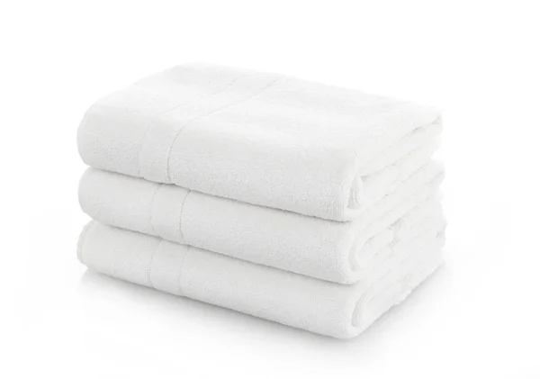 Στοίβα Από Διπλωμένο Λευκό Βαμβάκι Πετσέτες Λευκό Φόντο — Φωτογραφία Αρχείου