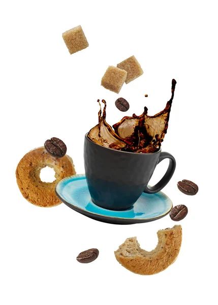 Vallende Kop Koffie Met Plons — Stockfoto