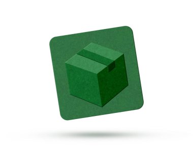 Beyaz arkaplanda kağıt kesimi karton kutu simgesi