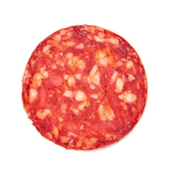 Chorizo Szalámi Szelet Fehéren — Stock Fotó