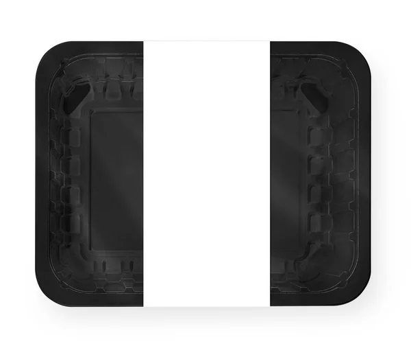 Black Food Tray Packaging Isolated White — Stok fotoğraf
