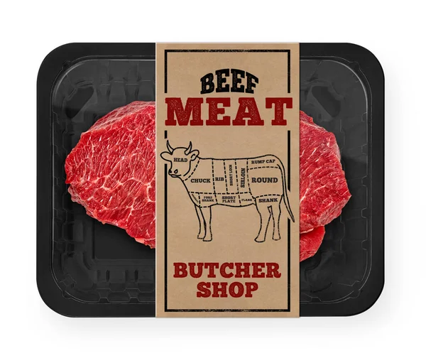 Beyaz arka planda vakumlu sığır eti