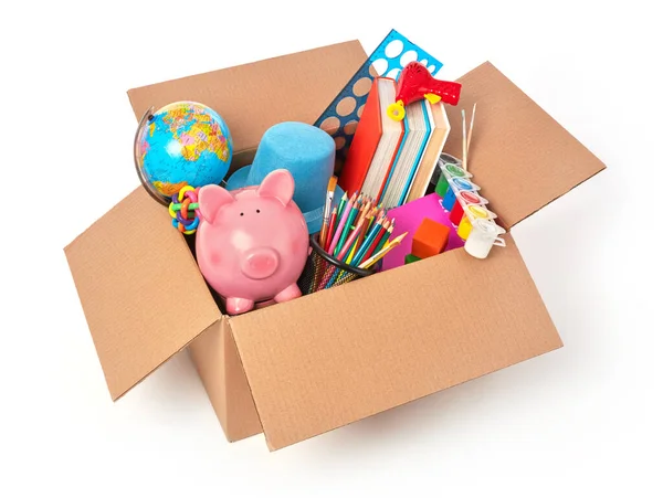 Cardboard Box Full Kid Toys — Stockfoto