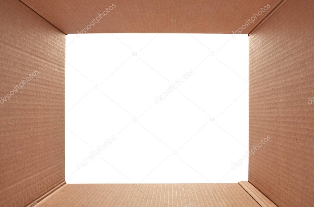 Cardboard box open on white background