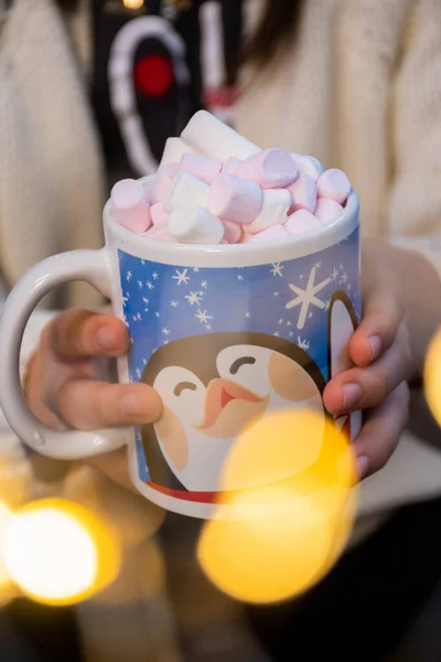 Girl Holding Cup Hot Chocolate — стоковое фото