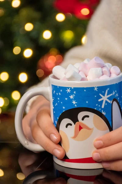Girl Holding Cup Hot Chocolate — Stock Photo, Image