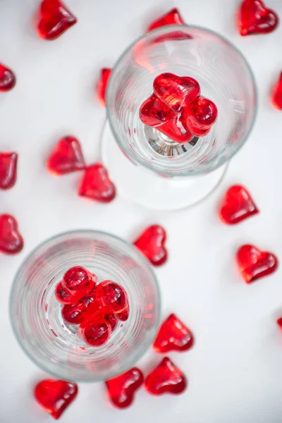 Two Glasses Red Hearts — Foto Stock