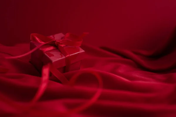 Red Giftbox Red Background Valentine Day — Zdjęcie stockowe