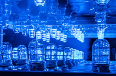 installation made of glowing blue lamps