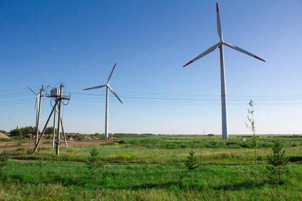 Wind Generator North Kazakhstan Village Novonikolskoye Front Background Blur — Stock Photo, Image