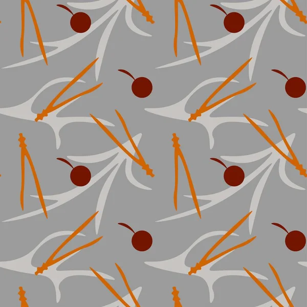  Böğürtlenli, dallı, gri arka planda çam yapraklı organik ormanın kusursuz desenli ormanları. Web sitelerinde, kumaşta, kağıtta ve dijital ortamda kullanmak için