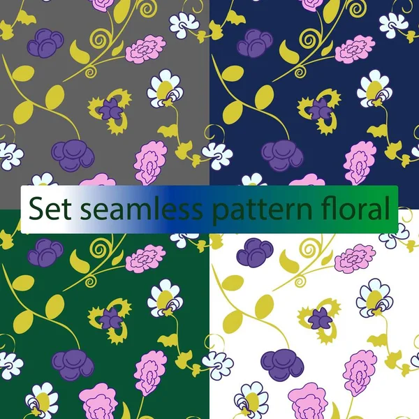 Kusursuz çiçek desenleri. lacivert, beyaz, yeşil, gri arka planda. dijital, kağıt, tekstil, plastik, üretim, modern, tasarımlar, pembe, mavi çiçekler için 