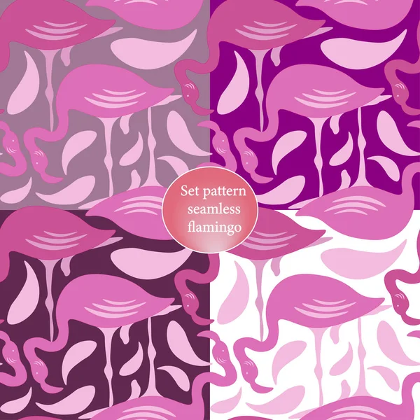 Kusursuz flamingo desenleri. Beyaz, gri, mor, pembe tüylü kestane rengi arka planda pembe flamingolar. Kağıt, tekstil ve dijital ürünlerin kullanımı için. Yaratıcı oda tasarımı.
