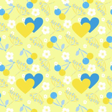 Ukrayna 'nın kusursuz deseni. Samimi kalpler mavi ve sarı, favori kirazlar ve viburnum, yerli beyaz çiçekler. Halkımızın günlük yaşamına alışması için, reklam, üretim. Modern tasarım
