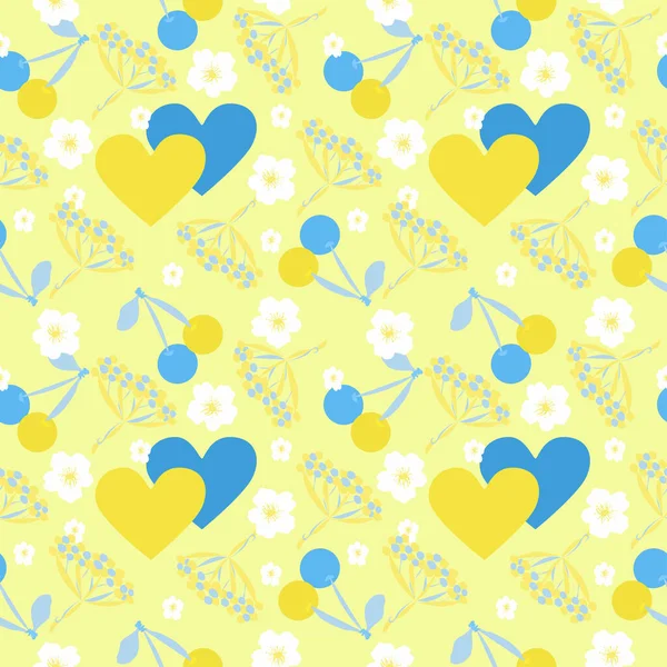 Ukrayna 'nın kusursuz deseni. Samimi kalpler mavi ve sarı, favori kirazlar ve viburnum, yerli beyaz çiçekler. Halkımızın günlük yaşamına alışması için, reklam, üretim. Modern tasarım