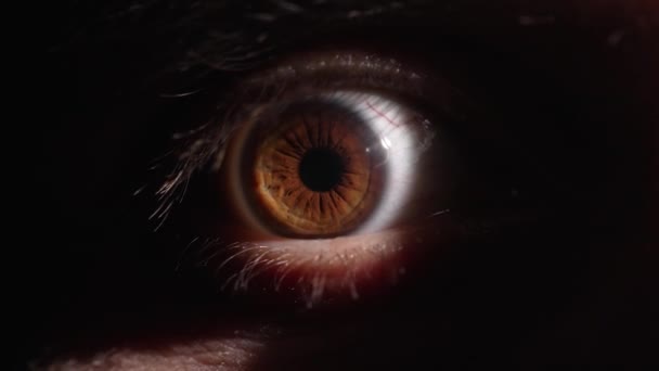 Глаз испуганного человека — стоковое видео