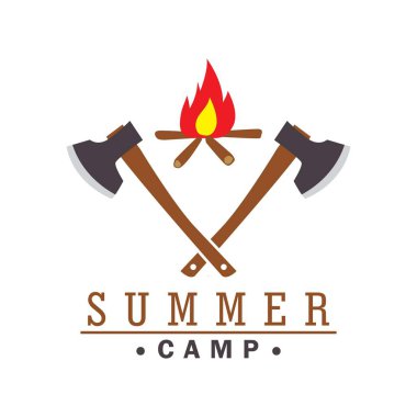 crossed axes with fire camp logo template vector design