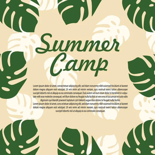 Tropical Leaves Background Summer Camp — Vector de stock