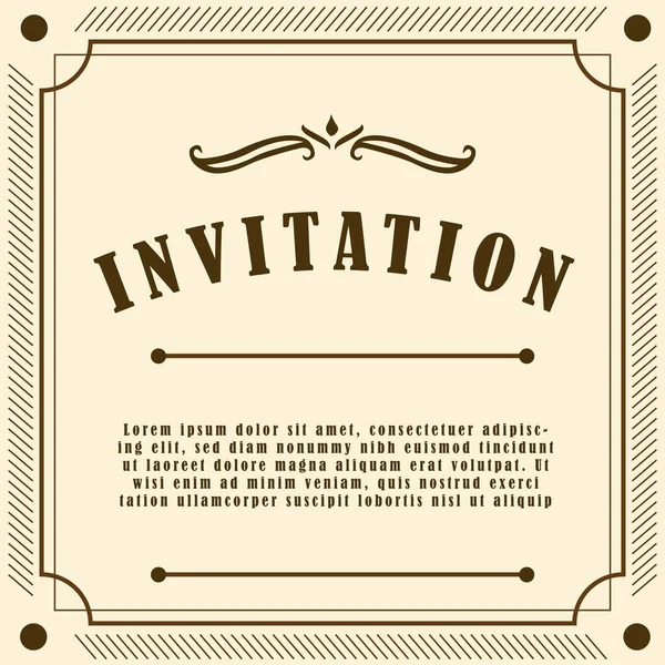 Vintage Invitation Card Vector Design — Stock Vector