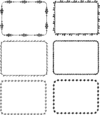 Çeşitli dekoratif sınırların vektör karalama çizimleri