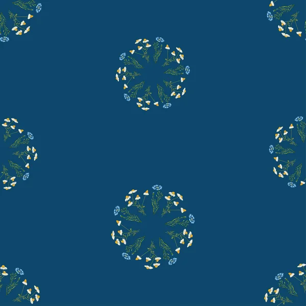 Nahtloses Muster Aus Gezeichneten Blauen Kornblumen Und Weißen Kamillen Kreis — Stockvektor