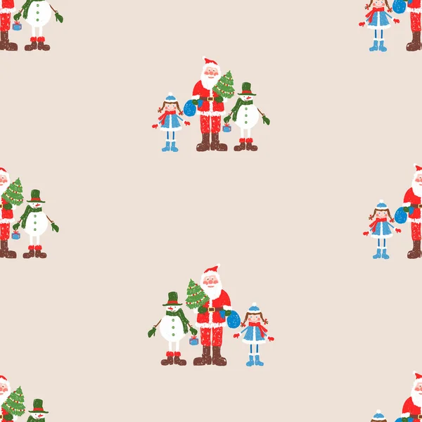 Modello Senza Soluzione Continuità Disegno Cartone Animato Allegro Babbo Natale — Vettoriale Stock